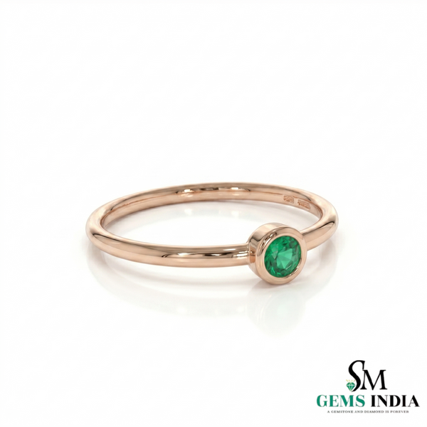Tiny Emerald Ring Minimalist Green Stone Stacking Band for Women