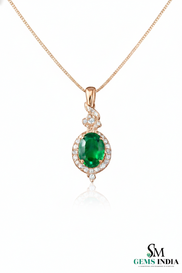 Elegant Oval Emerald and Diamond Pendant - Fine Jewelry For Women