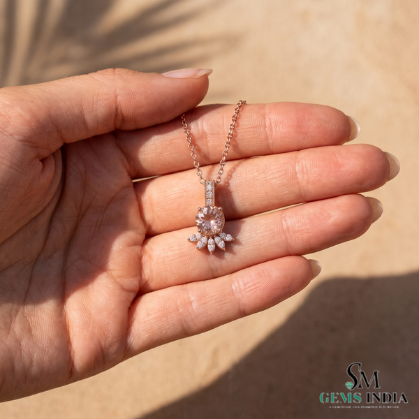 Natural Morganite Pendant with Diamond Accents - Pink Gemstone