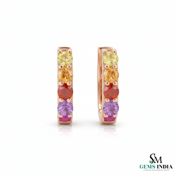 Multi Color Round Gemstone Huggie Hoop Earrings - Luxury Look Gemstone Earrings