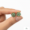 Natural Emerald Floral Starburst Stud Earrings in 14K Gold Earrings in 14k Solid Gold