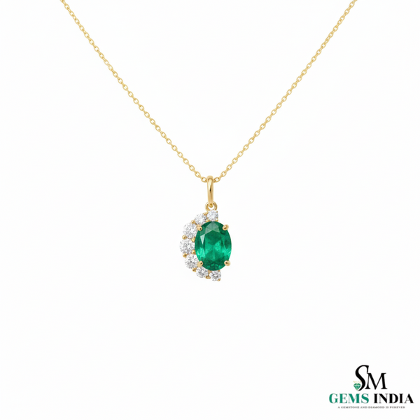 Elegant Oval Emerald & Diamond Half-Halo Pendant Anniversary gift for her