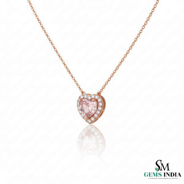 Heart Pink Morganite & Diamond Halo Pendant - wedding jewelry pendant