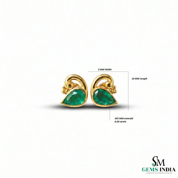 Minimalist Pear Emerald Gold Everyday Studs - Birthday Gift For Wife