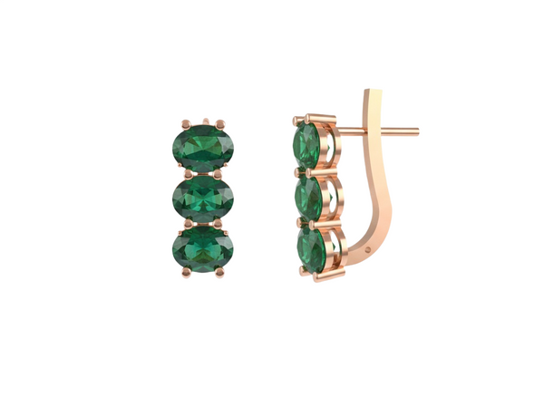 7,80 ct dunkelgrüne Statement-Ohrhänger mit großen sambischen Smaragden im Smaragd- und Ovalschliff, 18 Karat Gold, Smaragdohrringe, ovale Smaragdstecker
