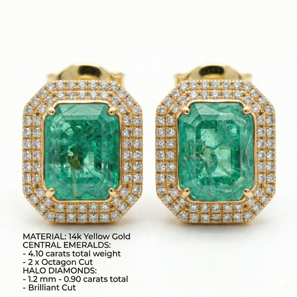 Natural Emerald Cut 4.10 Carats Women Stud Earrings