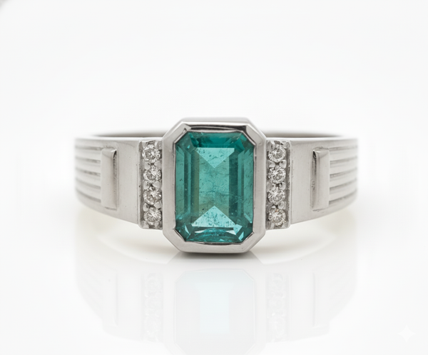 2.80 Carats Natural Emerald Men's Ring In 18K Solid Gold Men's Wedding Emerald Cut Mens Ring