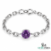Natural Round Cut Amethyst Gemstone Link Chain Bracelet - Gemstone Jewelry Gift for Her