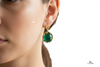 Emerald Dangle Earrings 14k Gold Round Cabochon May Birthstone