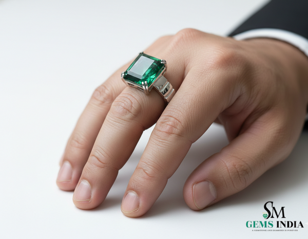 Mens Emerald Octagon Ring: Genuine Zambian Gem, Solid Gold