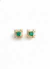 Square shape Natural Emerald Halo Studs with Diamond Accents – Fine Gold Earrings