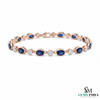 Oval cut Blue Sapphire & Diamond Tennis Bracelet – Anniversary Gift for Her