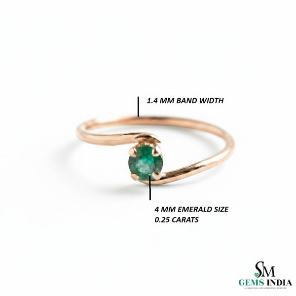 Dainty Emerald Bypass Ring – Thin Gold Stackable Ring