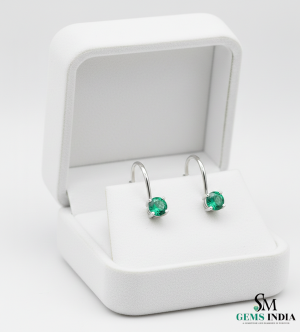 Round Cut Green Emerald Solitaire Drop Earrings – Classic Minimalist Fine Jewelry