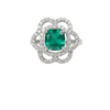 Cushion Cut Natural Emerald and Diamond Flower Halo Ring in 1.10 Carat Unique Anniversary gift for her