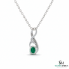 Natural Green Emerald Oval Pendant with Diamond Curve Design