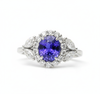Round Tanzanite & Diamond Halo Ring with Marquise Side Diamonds in 18k Gold