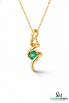 Natural Emerald Round Stone Curved Twist Pendant - Green Gemstone Jewelry