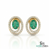 Oval Green Emerald & Diamond Halo Earrings in – Timeless Elegance