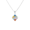 Multi Sapphire Gold Princess-Cut Multicolor Gemstone Square Pendant