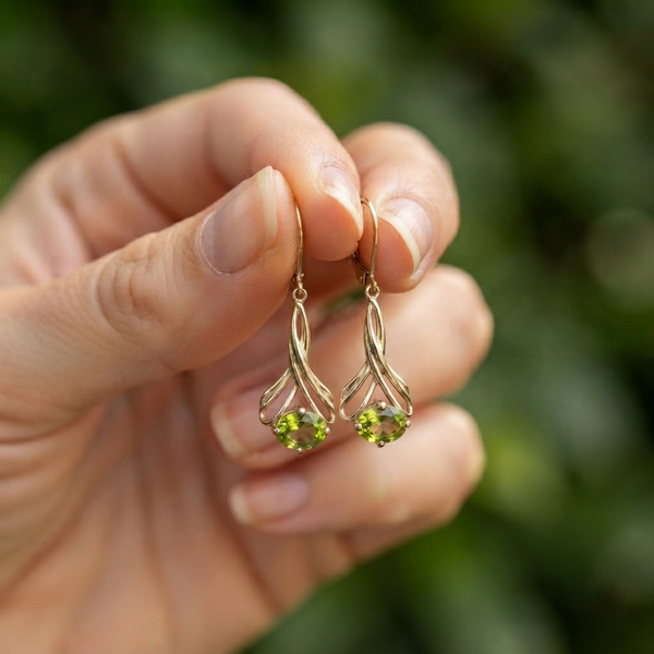 Oval Peridot Dangle Drop Earrings for Women - August Birthstone Gift