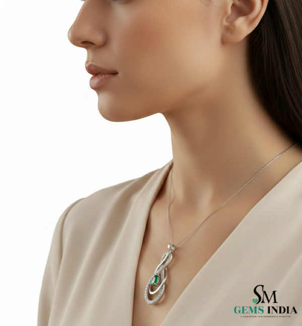 Natural Green Emerald Diamond Infinity Pendant - Green Gemstone Jewelry