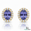 Minimal Oval Cut Tanzanite Halo Stud Earrings in 18k Gold
