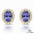 Minimal Oval Cut Tanzanite Halo Stud Earrings in 18k Gold