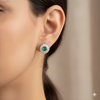 Elegant Round Natural Emerald Center Diamond Halo Stud Earrings Green Gemstone Jewelry for her