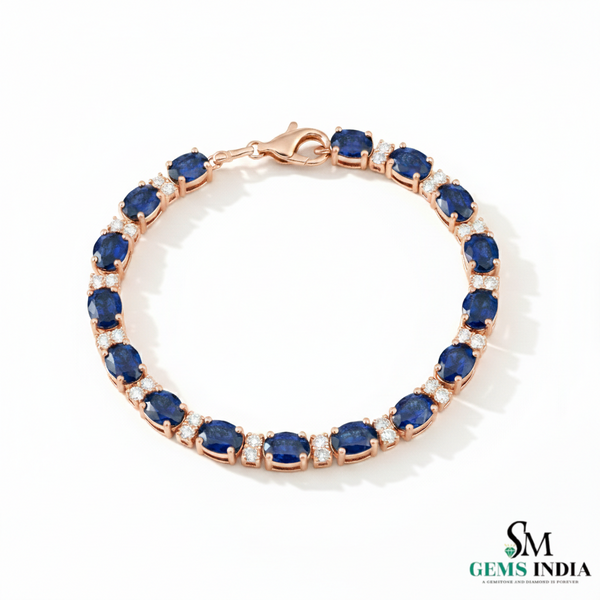 Blue Sapphire & Diamond Tennis Bracelet in 18k Gold - Luxury Women's Jewelry