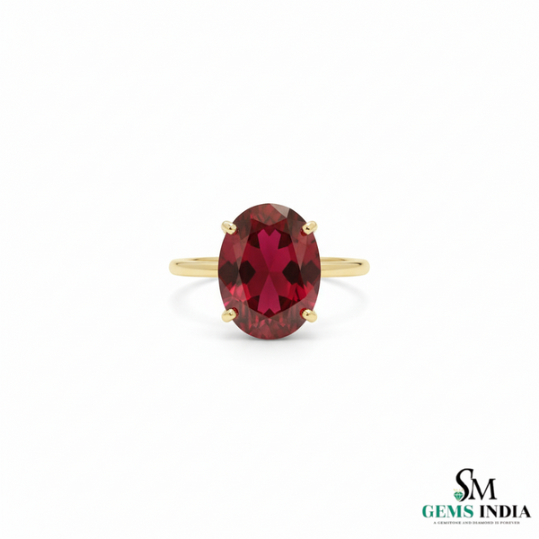 Oval Cut Red Ruby Solitaire Ring in 14K Gold Timeless Statement Jewelry