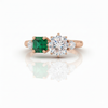 0.80 Carats Square Cut Natural Emerald And Round Diamond Engagement Ring Green Gemstone Two stone ring