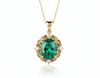 4.3 CARAT Oval Emerald and Diamond Halo Pendant in Solid Gold Timeless Green Gemstone Jewelry