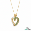 Green Emerald and White Diamond Open Heart Gold Pendant &\- Two Tone Pendant