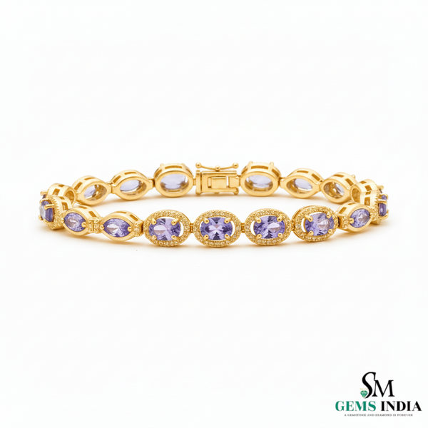 Luxury Oval and Marquise Tanzanite & Diamond Tennis Bracelet for Women