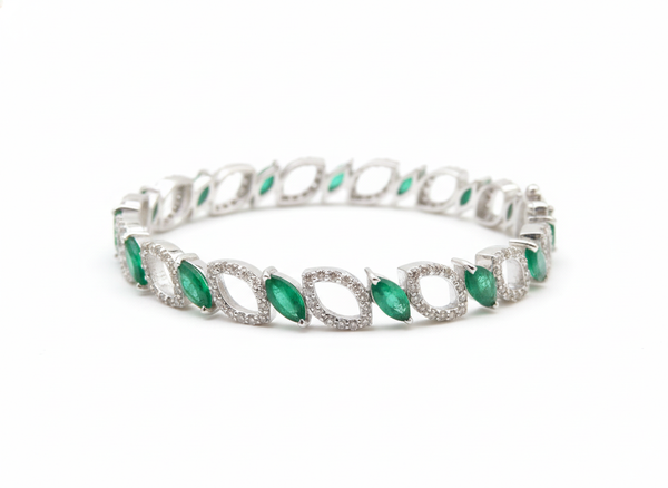 14k Gold Zambian Emerald and Diamond Bangle Bracelet