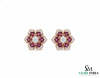 Oval shape Natural Ruby Floral Stud Earrings with Diamond Accents Elegant Gold Jewelry
