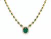 Oval Natural Emerald and Diamond Halo Necklace in 14K Gold Vintage Luxury Jewelry for Her