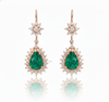 2.70 Carat Pear-Shaped Natural Emerald Tear Drop Earrings with Diamond Halo Dangle Earrings
