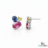 Multicolor Gemstone Trio Cluster Stud Earrings - Earrings for Women
