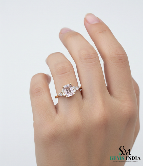Emerald Cut Morganite & Diamond Engagement Ring in 14k and 18k Gold