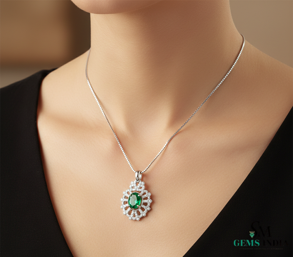 Oval Natural Emerald Diamond Halo Pendant – Fine Gold Jewelry
