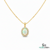 Natural Oval Opal Pendant with Diamond Halo Pendant for Women