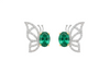 Oval Natural Emerald Butterfly Stud Earrings in Gold Sparkling Diamond Accent Wings