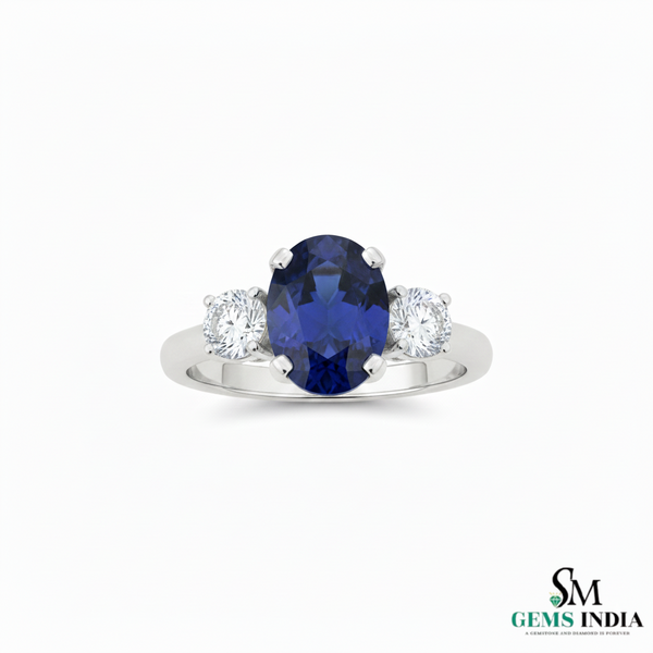 Oval Tanzanite & Diamond Trilogy Ring in 14k and 18k Gold – Luxury Trilogy Engagement Ring