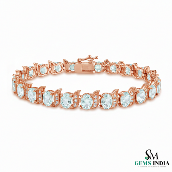 Elegant Oval Aquamarine Diamond Bracelet with Curved Diamond Links