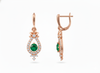 2 carat Round Natural Emerald Drop Earrings for Women Antique Gold Diamond Halo