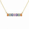 Rainbow Bar Necklace in 14k Gold Emerald Cut Multicolor Pendant