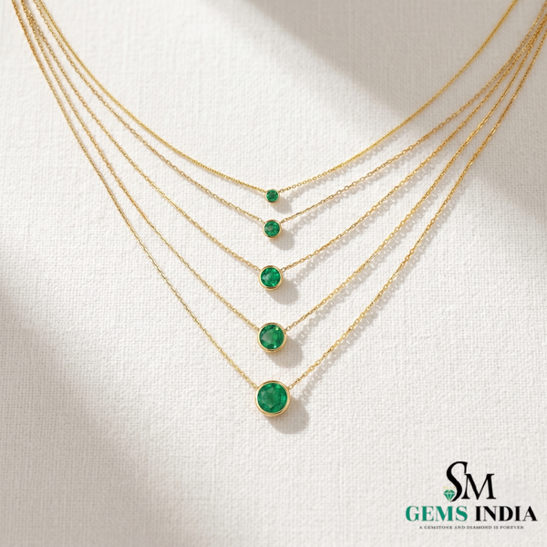 Dainty Emerald Necklace in 14K Gold Minimalist Round Emerald
