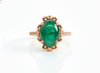 Oval shape Natural Emerald Cabochon with Diamond Band 18K Gold Ring 5 carat wedding Gift Ring